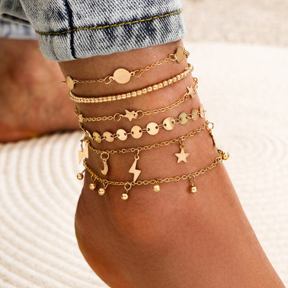 Bohemia Shell Chain Anklet Sets for Women Sequins Ankle Bracelet on Leg Foot Trendy Summer Beach Jewelry Gift