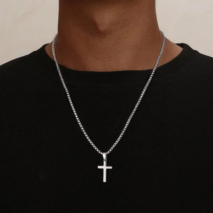 Layered Cross Necklace for Men Stainless Steel Chain Cross Initial Pendant Necklace Cuban Link Chain Necklaces for Men Women Fathers Day Gifts