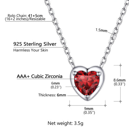 Women 925 Sterling Silver Birthstone Love Heart Necklace, Birthday Valentines Gift